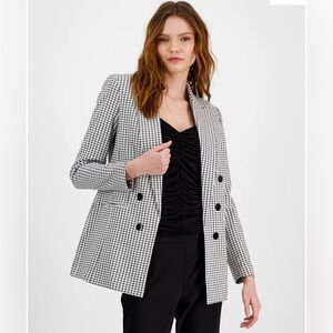 Bar III Women’s Mini Check Print Faux Double Breasted Jacket Size L